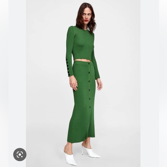 Zara NWT Green Ribbed Long Knit Skirt size M - Picture 5 of 13